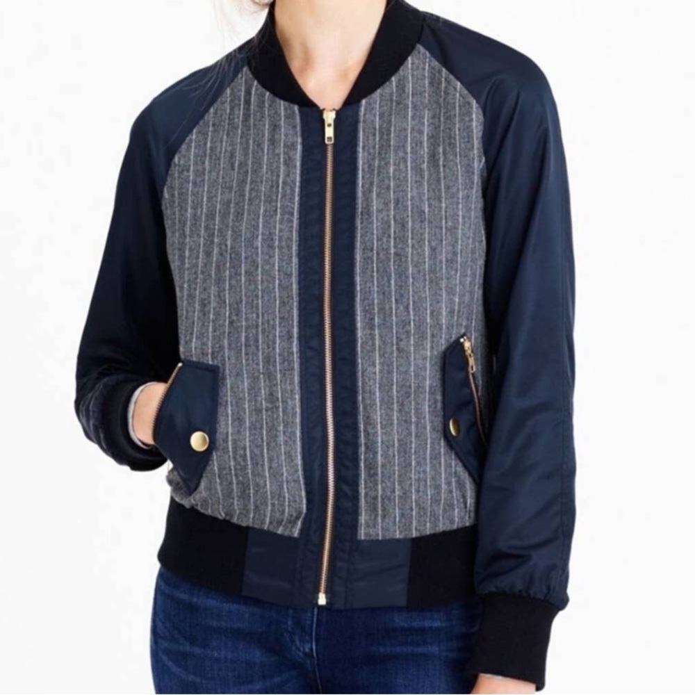 J. Crew Pinstripe Wool Bomber Jacket